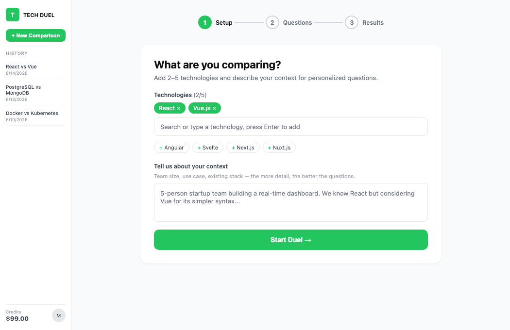 Step 1: Define your context in Tech Duel